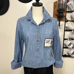 Denim Button-Up Shirt with Patch
